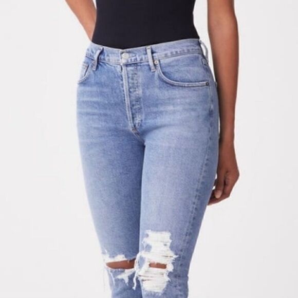 Agolde Riley High Rise Straight Leg Crop Denim Jeans In Whiplash NWT - Picture 3 of 11
